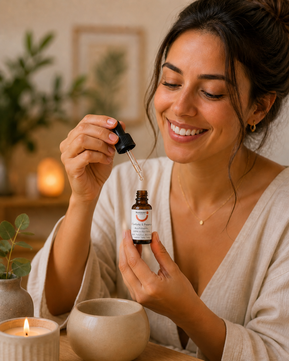 Aromaterapia Massazen — blend exclusivo Conforto e Presença em sessão individual e acolhedora