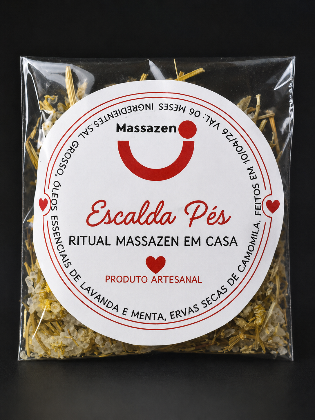 Lembrancinha artesanal Massazen — Escalda Pés com sal grosso, óleos essenciais e ervas secas